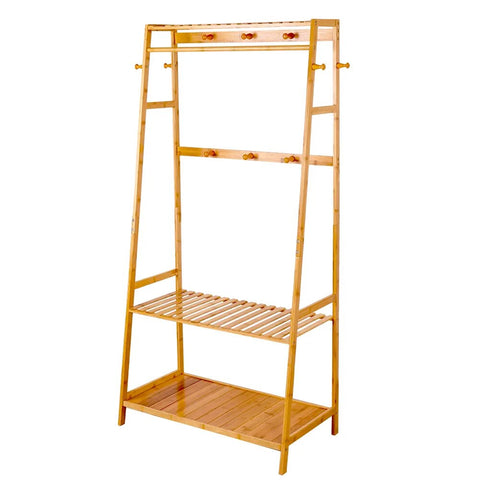 Bamboo Hanging Rack with Shoe Clothing  Organizer Shelves