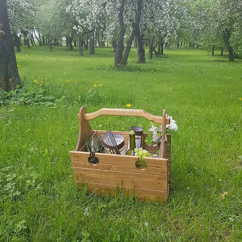 2 in 1 Wooden  Portable Folding Table + Picnic Basket