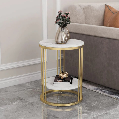 Round Gold Metal Frame Marble Accent Table