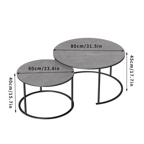 Modern Nesting Round Grey Marble Top Coffee Table Set