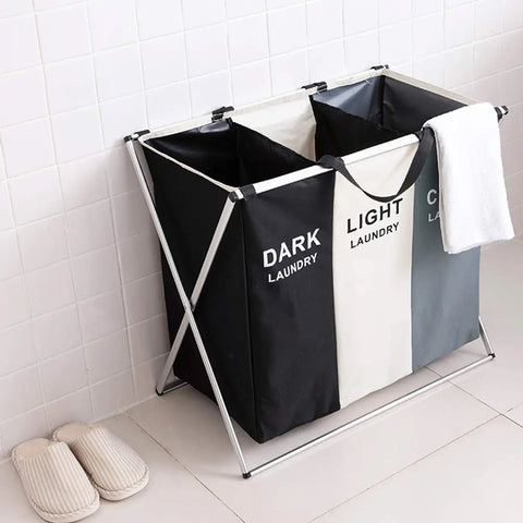 Foldable Laundry Basket Three Grid Organizer Large Basket