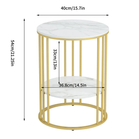 Round Gold Metal Frame Marble Accent Table