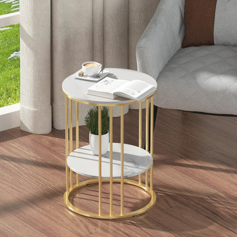 Round Gold Metal Frame Marble Accent Table