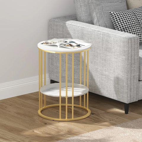 Round Gold Metal Frame Marble Accent Table