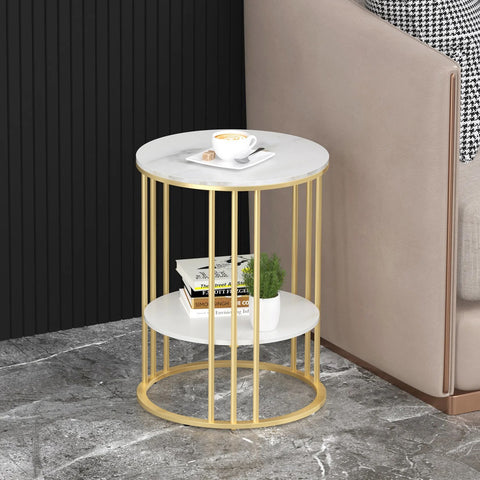 Round Gold Metal Frame Marble Accent Table